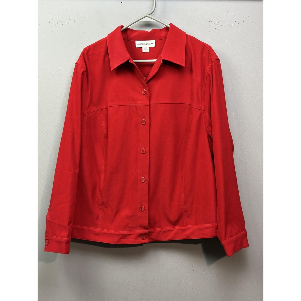 August Max Woman Jacket‎ Womens 18W Red Button Front Stretch Polyester Casual